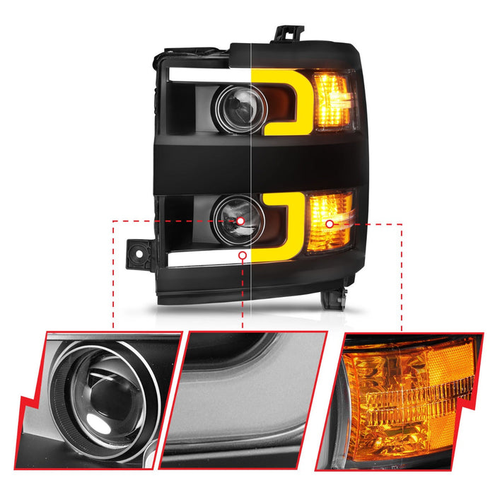 Anzo Projector Headlights for 2015 to 2019 Chevrolet Silverado 2500HD & 3500HD with Halogen Headlights - image 11