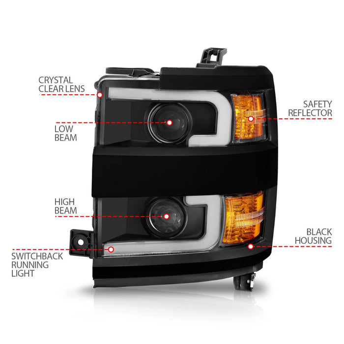 Anzo Projector Headlights for 2015 to 2019 Chevrolet Silverado 2500HD & 3500HD with Halogen Headlights - image 14