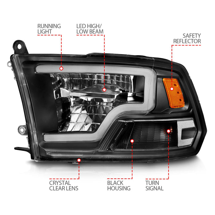 Anzo Full LED Crystal Headlights Kit with Sequential LED Tail Lights for 2009 to 2018 RAM 1500, 2500 & 3500 with Non-Projector Headlights - image 5