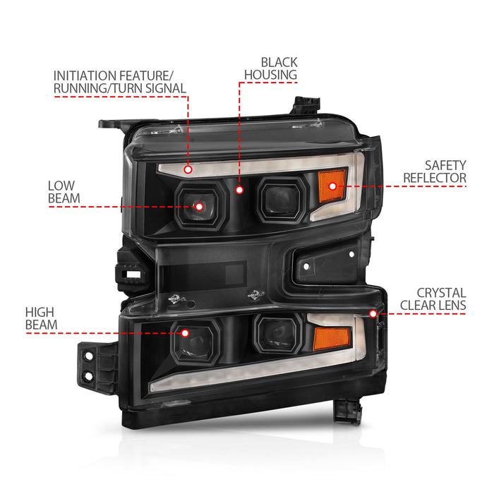 Anzo Projector Headlights for 2019 to 2021 Chevrolet Silverado 1500 with Halogen Headlights, Not Trail Boss - image 5
