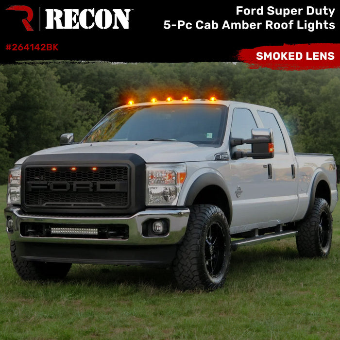 Recon Amber Xenon Cab Roof Lights Smoked Lens Kit with LED Cab Light Bulbs for 1999 to 2016 Ford F-250, F-350 & F-450 with Factory Cab Lights: cab light lenses smoked lens