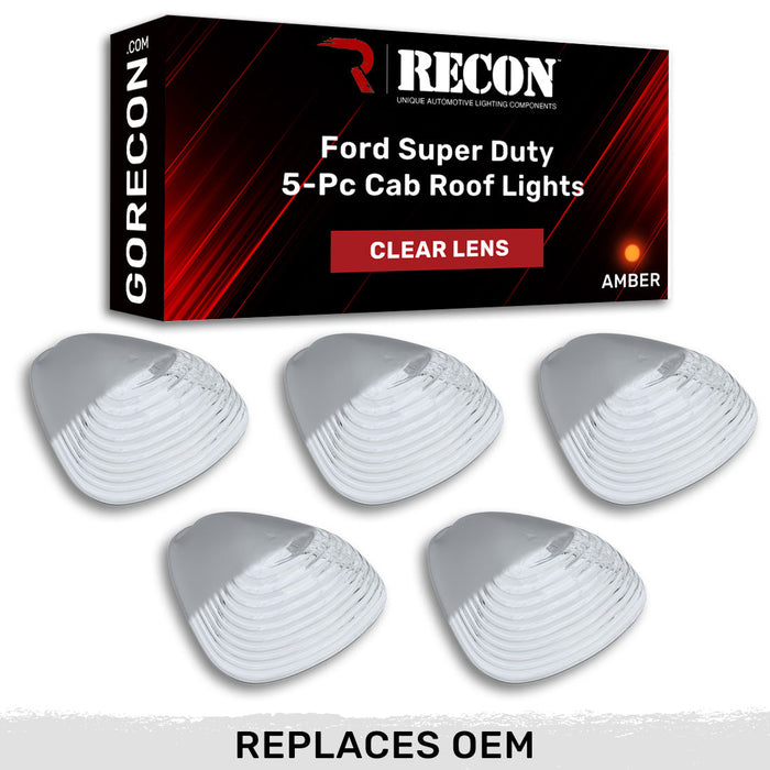 Recon Amber Xenon Cab Roof Lights Clear Lens Kit with LED Cab Light Bulbs for 1999 to 2016 Ford F-250, F-350 & F-450 with Factory Cab Lights: cab light lenses clear lens