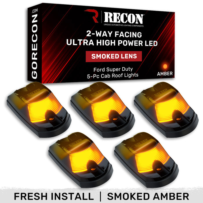 Recon 2-Way LED Cab Roof Light Kit, Clear Lens with White LED, with Install Template for 2017 to 2026 Ford F-250, F-350 & F-450: cab roof lights Clear Lens / White LED