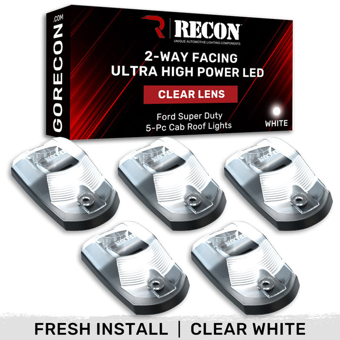 Recon 2-Way LED Cab Roof Light Kit, Clear Lens with White LED, with Install Template for 2017 to 2026 Ford F-250, F-350 & F-450: cab roof lights Clear Lens / White LED