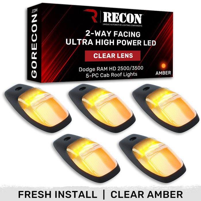 Recon 2-Way LED Cab Roof Light Kit, Clear Lens with White LED, with Install Template for 2019 to 2026 RAM 2500 & 3500: cab roof lights Clear Lens / White LED