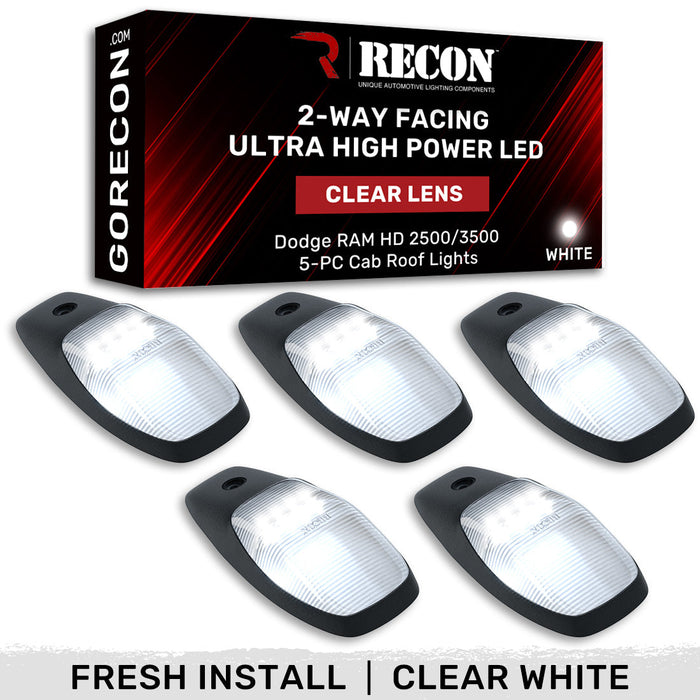 Recon 2-Way LED Cab Roof Light Kit, Clear Lens with White LED, with Install Template for 2019 to 2026 RAM 2500 & 3500: cab roof lights Clear Lens / White LED