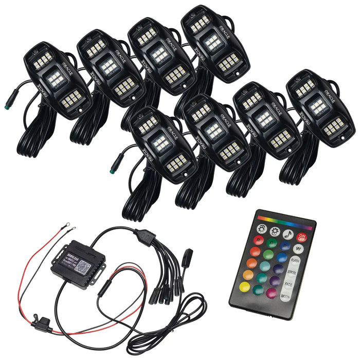 Oracle Lighting ColorSHIFT RGB+W Bluetooth Rock Light Kit 8 Piece with Two 10 ft Extension Cables: RGB+W rock light kit 8 piece