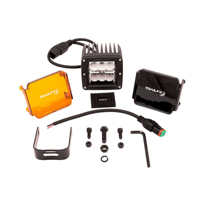 TrailFX 3 Inch LED Cube Pod Light Single Kit with Wiring Harness: 3 Inch LED Cube Pod Light, 6-LED Flood Single