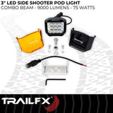 TrailFX 4 Inch Side Shooter LED Pod Light Single Kit with Wiring Harness: 4 Inch Side Shooter LED Pod Light, White Single
