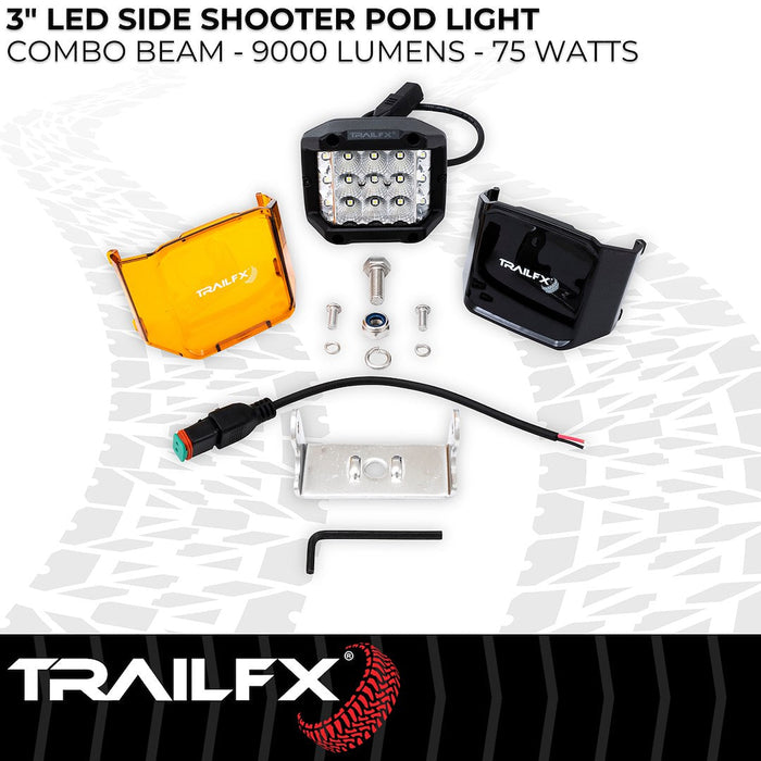 TrailFX 4 Inch Side Shooter LED Pod Light Single Kit with Wiring Harness: 4 Inch Side Shooter LED Pod Light, White Single