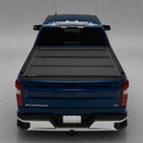 BAKFlip MX4 tonneau cover on 2019-2027 Chevy/GMC Silverado/Sierra 1500 5'8" bed, straight rear view, cover closed