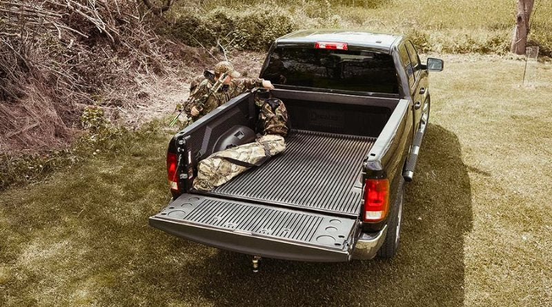 Duraliner bed liner loaded with hunting gear, tailgate down