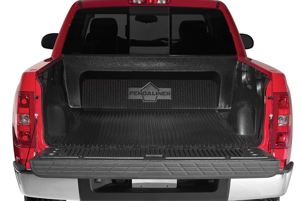Duraliner under rail bed liner installed, tailgate open